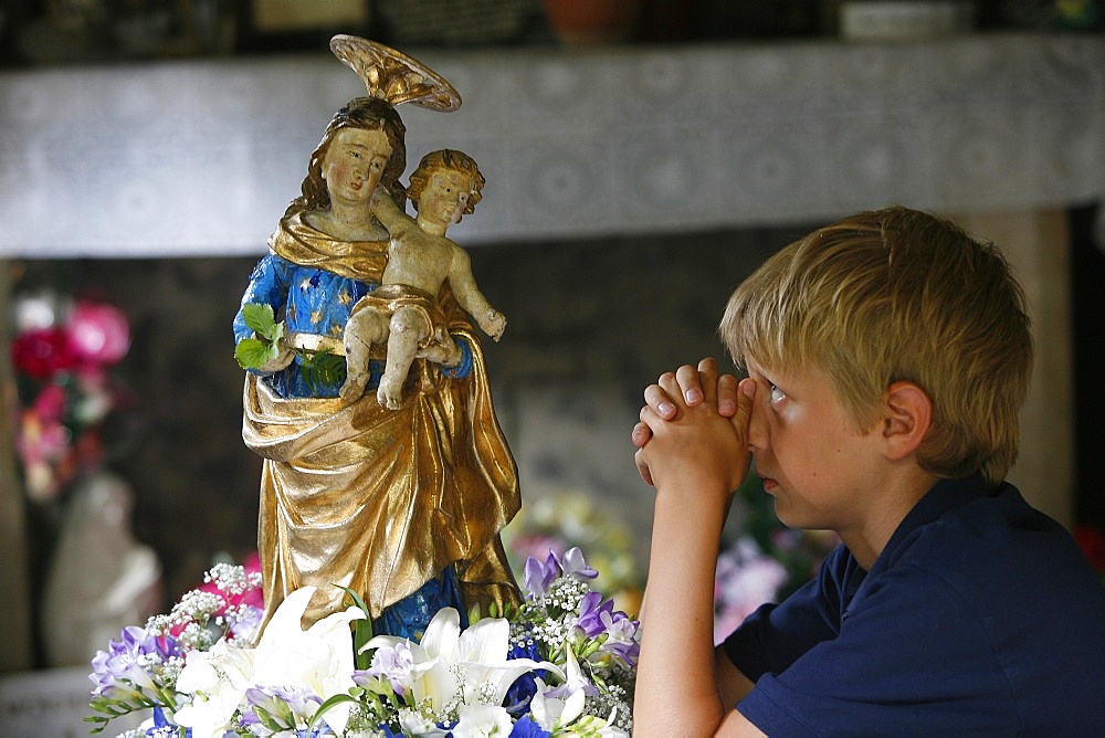 Prayer at Notre-Dame de la Gorge, Haute Savoie, France, Europe