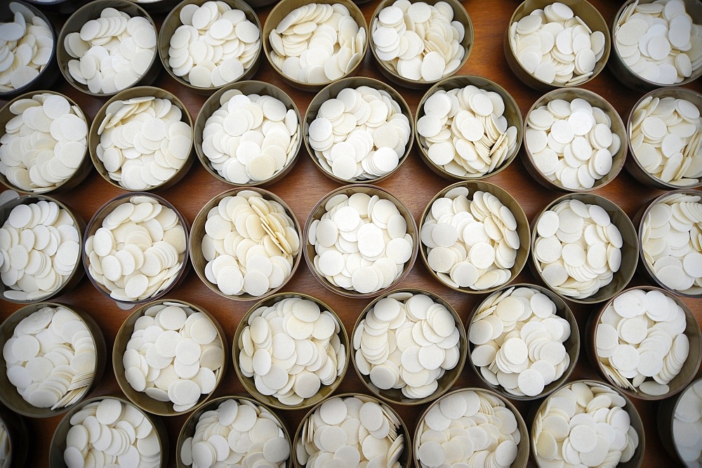 Host wafers for Mass celebrated during Pope Benedict XVI's visit to Lourdes, Hautes Pyrenees, France, Europe