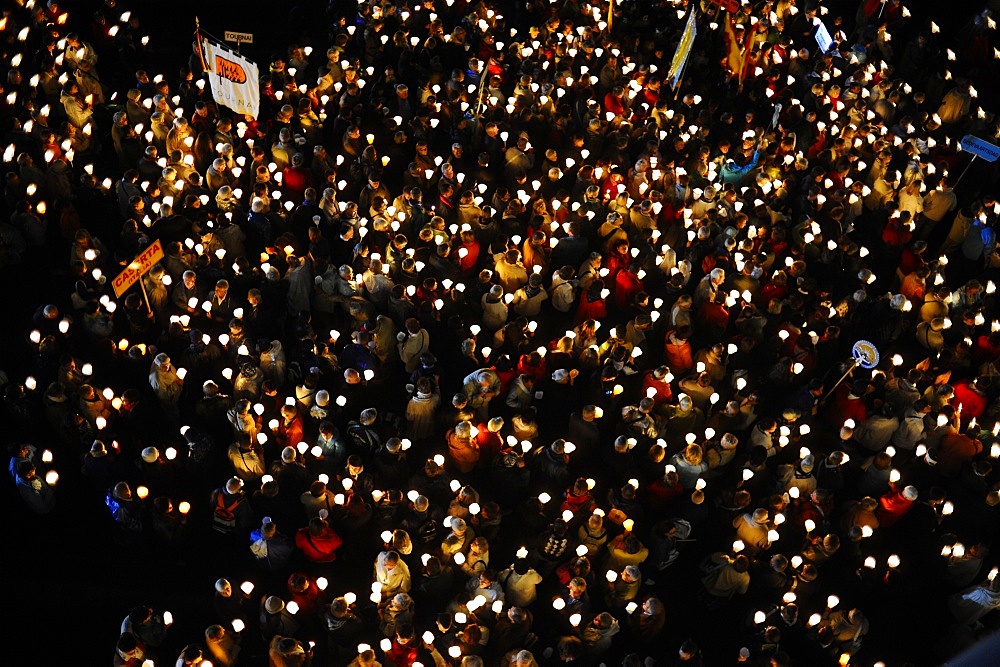 Night vigil, Pope Benedict XVI's visit to Lourdes, Hautes Pyrenees, France, Europe