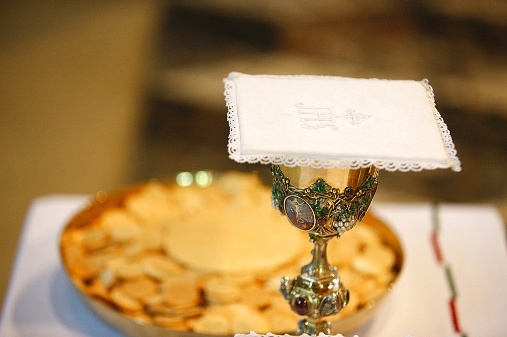 Chalice and host wafers, Reims, Marne, France, Europe