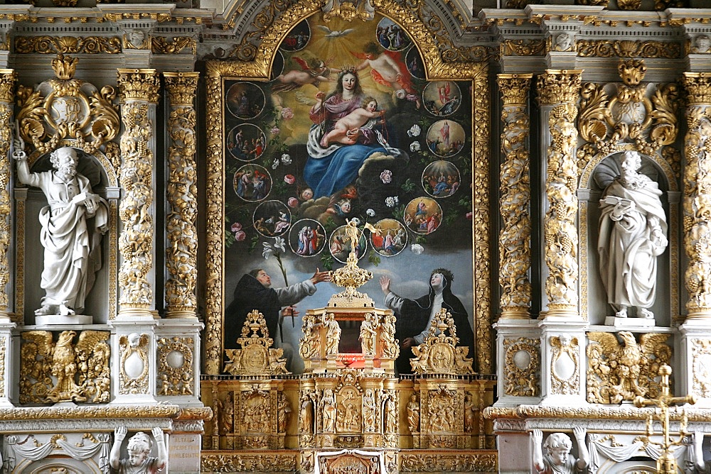 Retable in Notre-Dame de Croas-Batz church, Roscoff, Finistere, Brittany, France, Europe