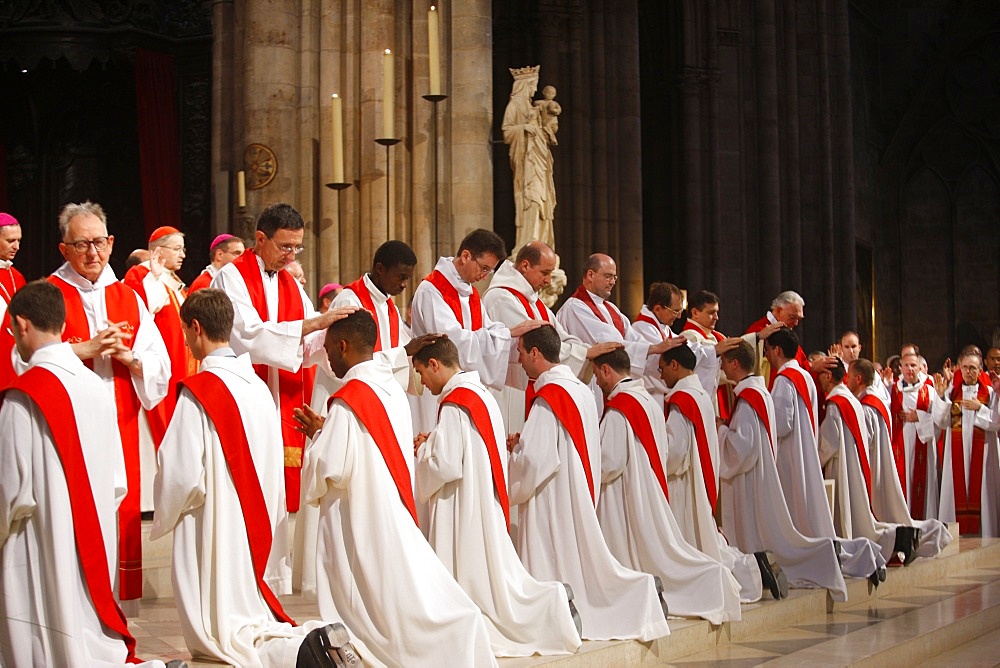 Priest ordinations in Notre Dame cathedral, Paris, France, Europe