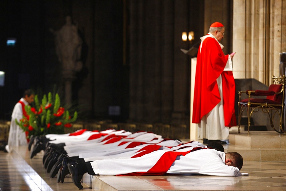 Priest ordinations in Notre Dame cathedral, Paris, France, Europe