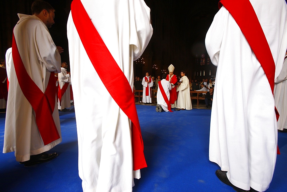 Priest ordinations in Notre Dame cathedral, Paris, France, Europe