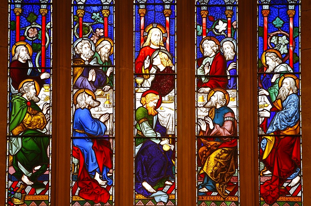 Last Supper stained glass window in St. Andrew's cathedral, Sydney, New South Wales, Australia, Pacific