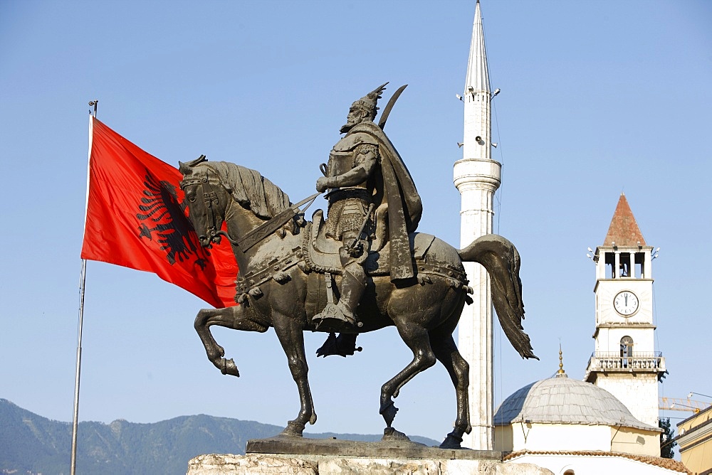 Skanderberg statue, Tirana, Albania, Europe