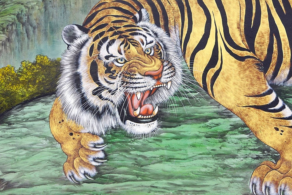 Tiger painting at Bongeunsa temple, Seoul, South Korea, Asia