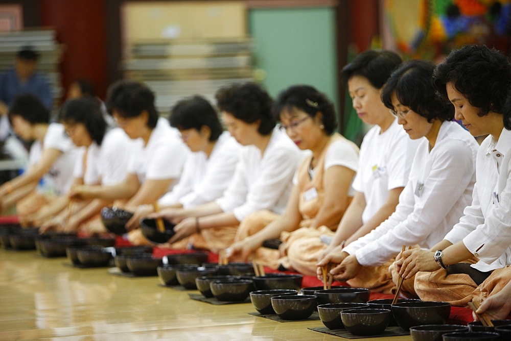 Buddhist meal with traditional bowls, Seoul, South Korea, Asia