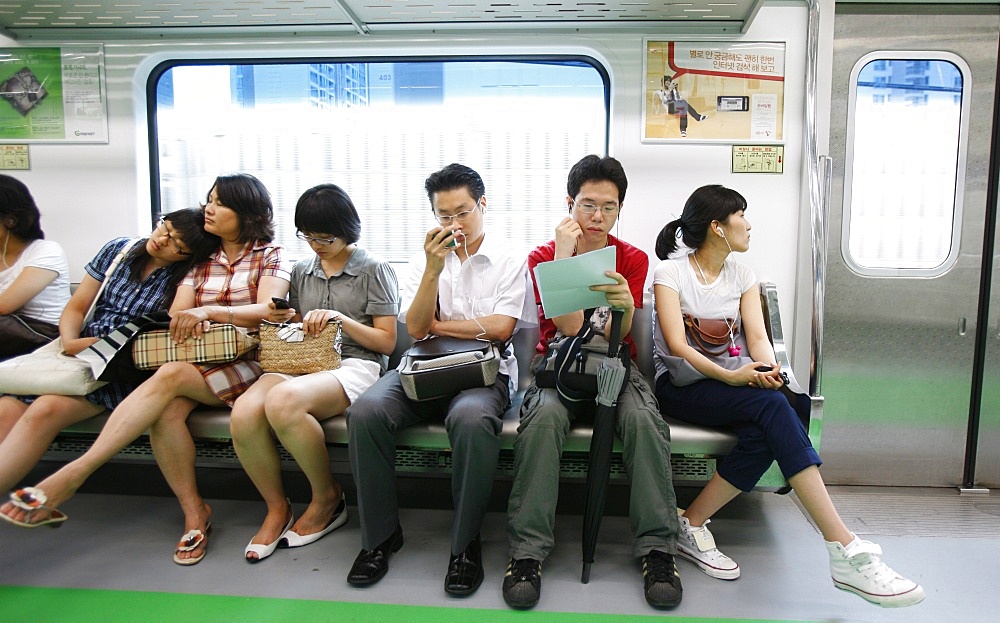 Passengers on Seoul Subway, Seoul, South Korea, Asia