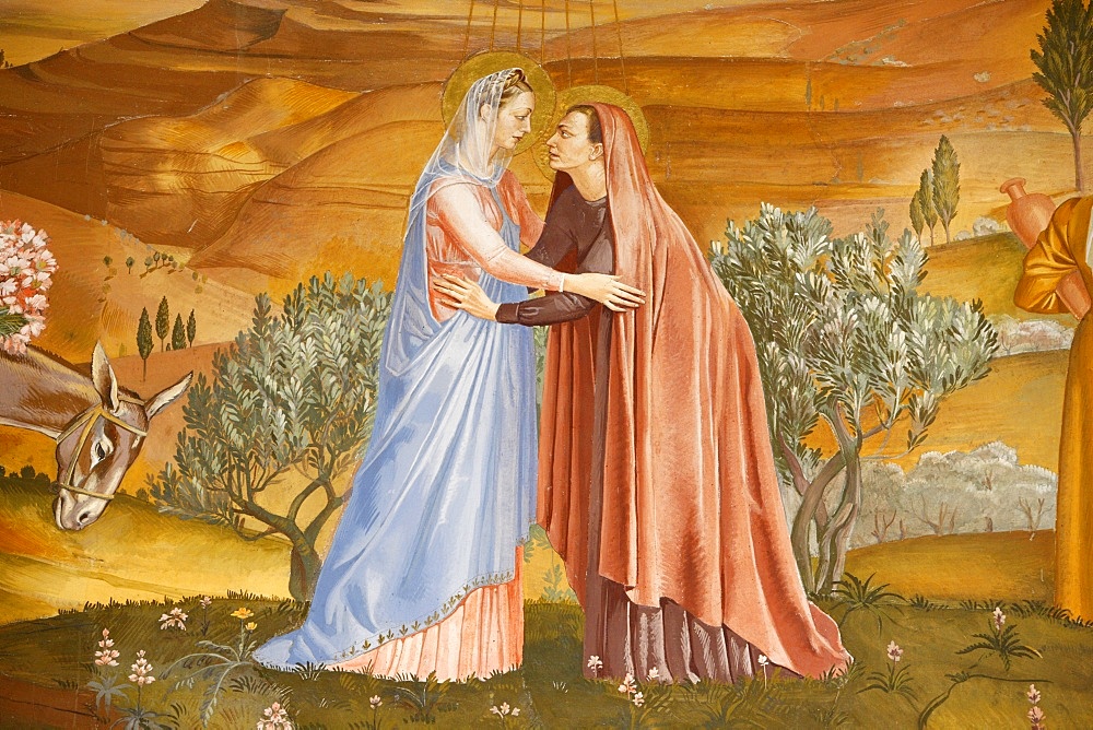 Painting of the Visitation in the Visitation church in Ein Kerem, Israel, Middle East