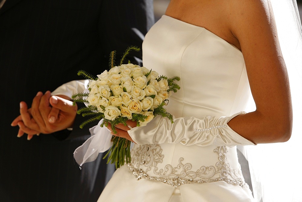 Bride with her father at a Catholic wedding, Jerusalem, Israel, Middle East