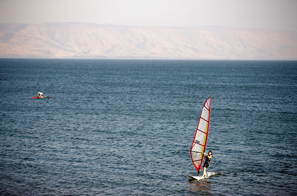 Windsurfer on the Sea of Galilee, Israel, Middle East