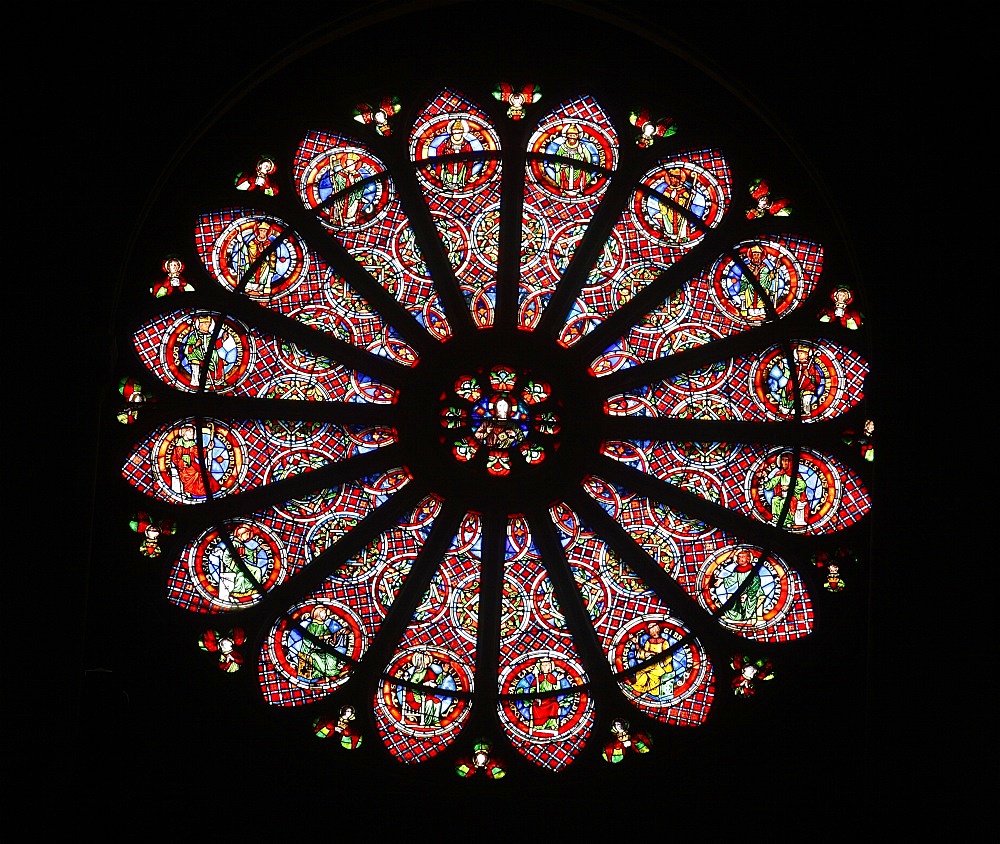 Rose window, St. Remy basilica, UNESCO World Heritage Site, Reims, Marne, France, Europe