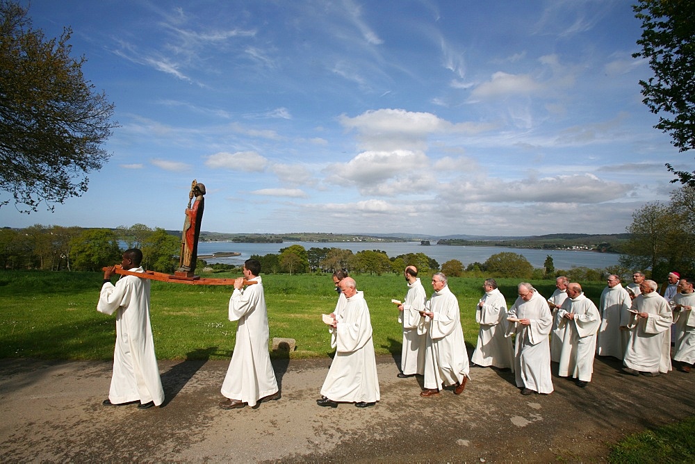 Saint-Guenole procession at Landevennec Abbey, Finistere, Brittany, France, Europe