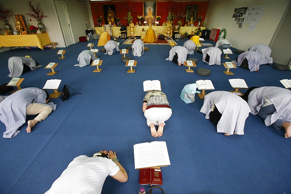 Buddhist ceremony at Thien Minh temple, Sainte-Foy-Les-Lyon, Rhone, France, Europe