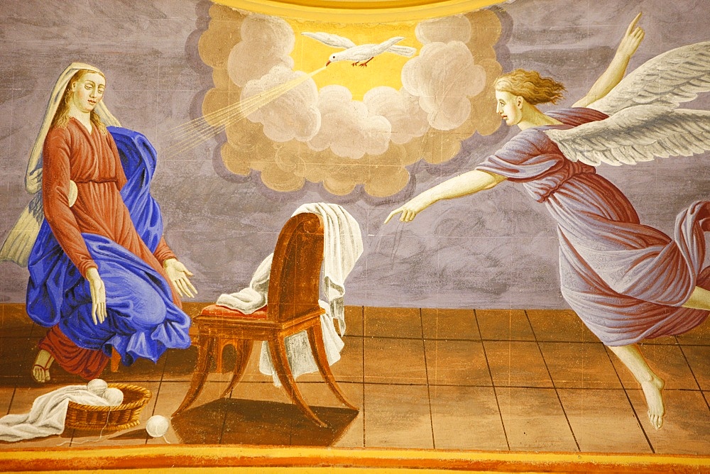 The Annunciation in Saint-Nicolas de Veroce church, Haute Savoie, France, Europe