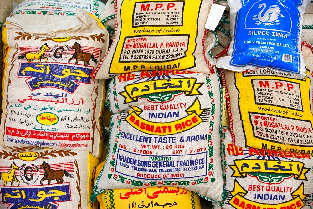 Bags of rice, Dubai, United Arab Emirates, Middle East