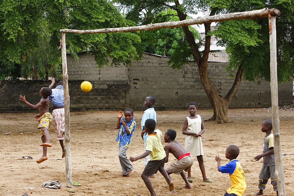 Soccer game in a school, Lome, Togo, West Africa, Africa