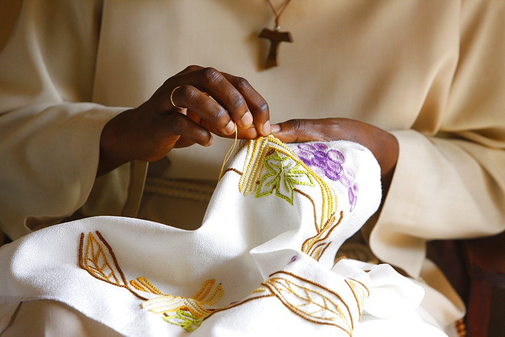 Seamstress at Akepe Catholic Monastery, Akepe, Togo, West Africa, Africa