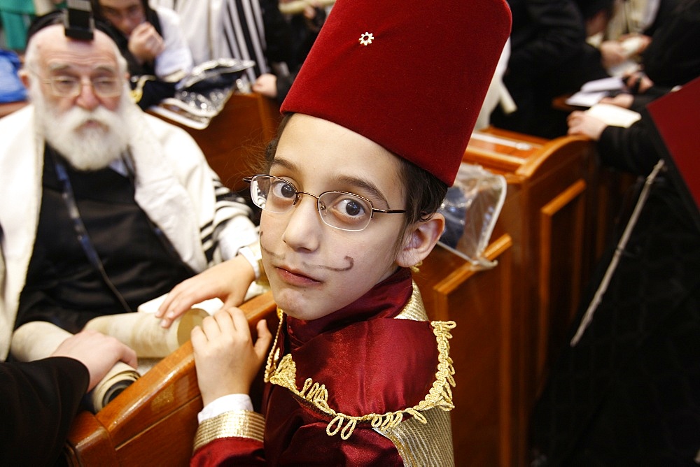 Purim celebration in the Belz Synagogue, Jerusalem, Middle East