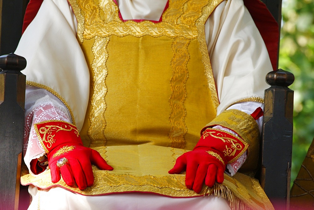 Mgr Bernard Fellay, head of Saint Pie X Fraternity, celebrating Mass during a traditional Catholic pilgrimage, Villepreux, Yvelines, France, Europe