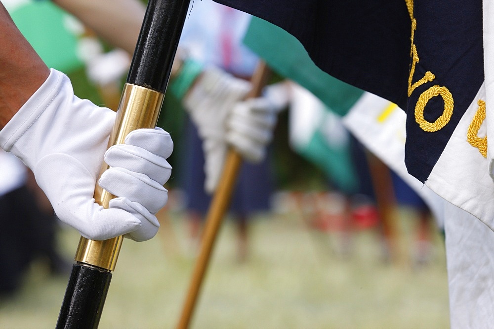 Scouts' gloves on flag masts, Villepreux, Yvelines, France, Europe