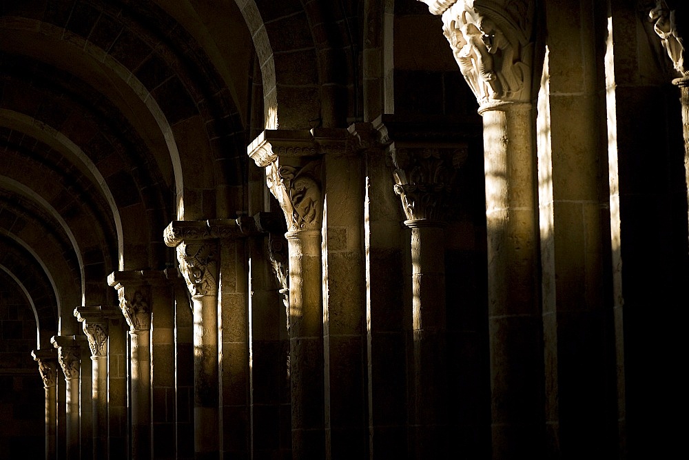 Southern aisle, lit up during the winter solstice, Vezelay Basilica, UNESCO World Heritage Site, Bourgogne, France, Europe