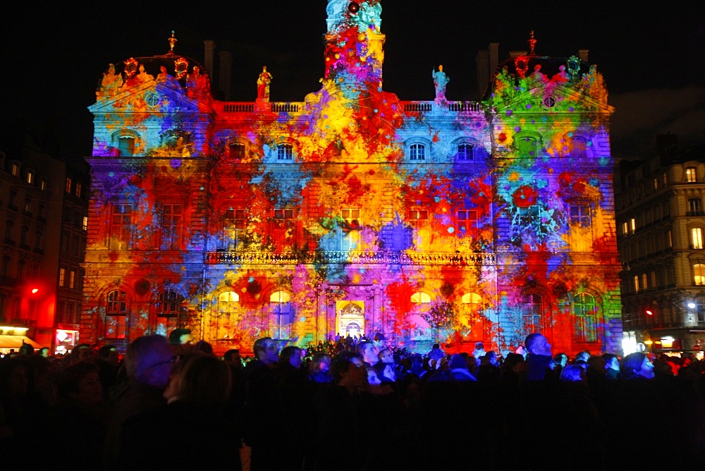 Light festival, Place des Terreaux, Lyon, Rhone, France, Europe