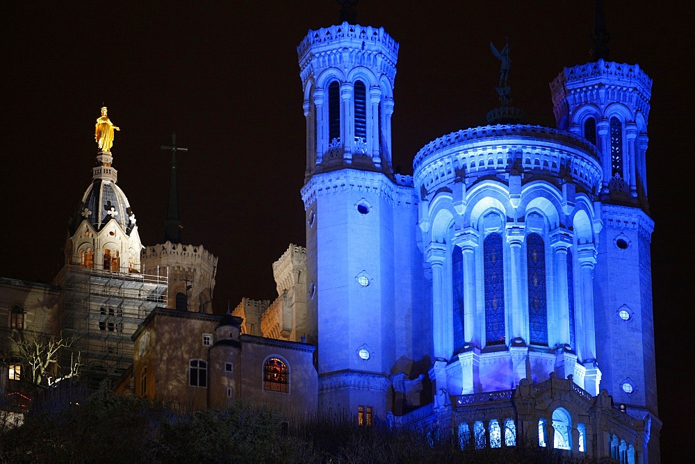 Fourviere Basilica, Light festival, Lyon, Rhone, France, Europe