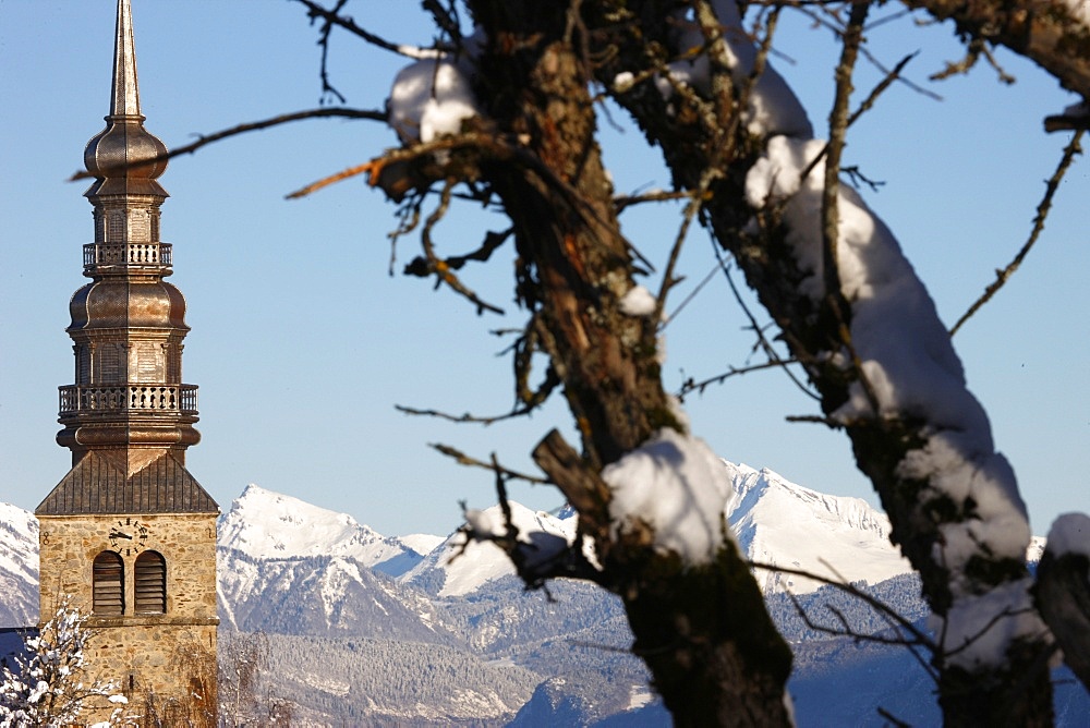 Combloux church spire, Combloux, Haute Savoie, France, Europe