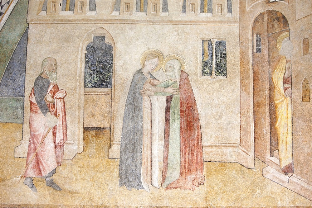 Fresco of the Visitation, Abondance abbey church, Abondance, Haute Savoie, France, Europe