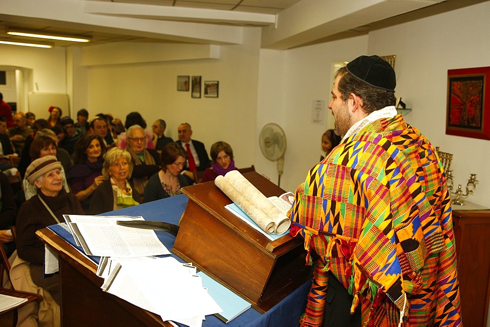 Purim celebration in a Liberal synagogue, Paris, France, Europe