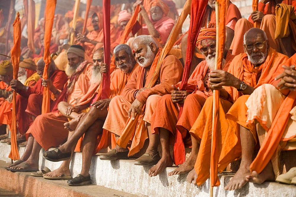 Sadhus gathered for Shivaratri festival in Varanasi, Uttar Pradesh, India, Asia