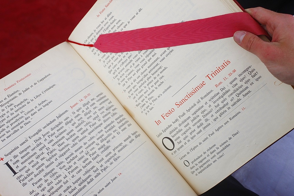 Latin Missal at a traditionalist Catholic pilgrimage, Paris, France, Europe