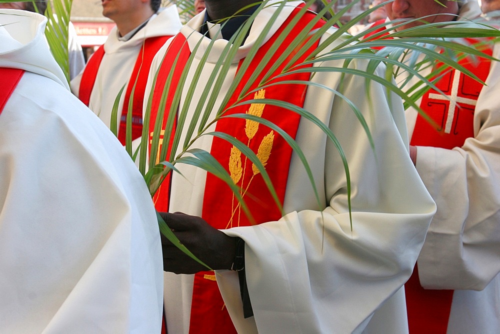 Catholic priests on Palm Sunday, Chartres, Eure et Loir, France, Europe