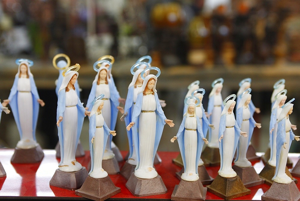 Religious objects for sale at a flea market, Cluses, Haute Savoie, France, Europe