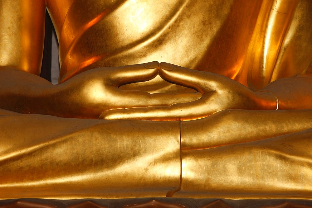 Detail of mudra, Buddha statue, Paris, France, Europe