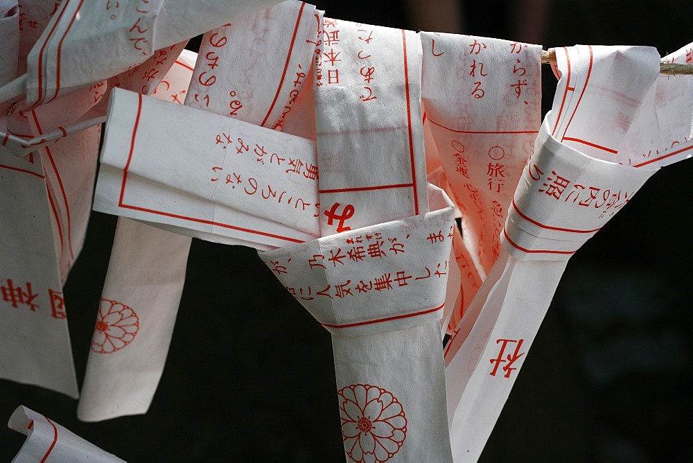 Omikuji fortune-telling papers, Tokyo, Japan, Asia