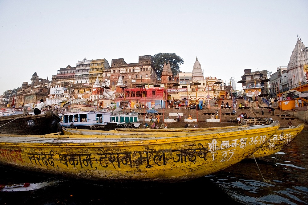 General view of the main ghat in Varanasi, Uttar Pradesh, India, Asia