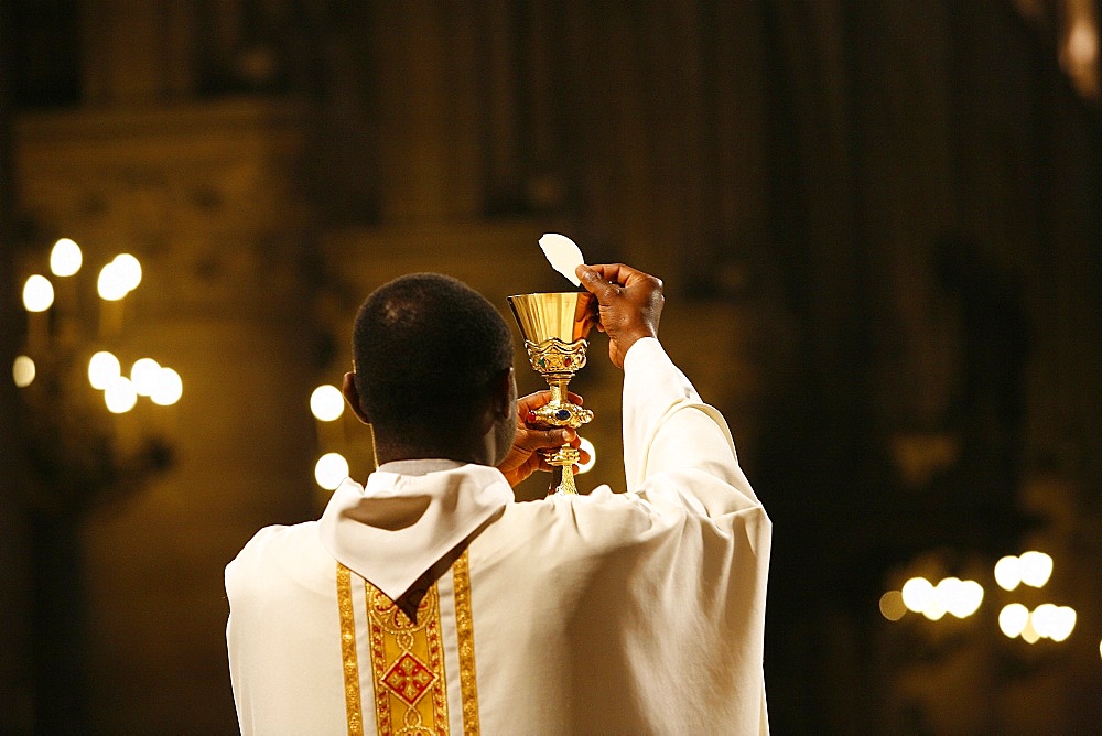 Celebration in Paris cathedral, Paris, France, Europe