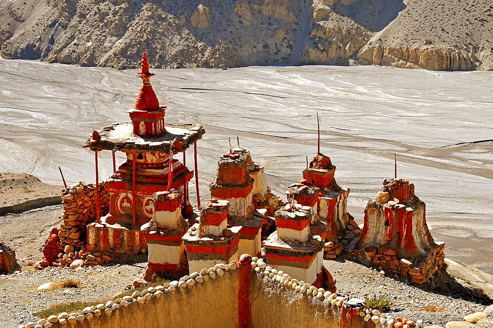 Chortens (stupas) in Tangbe village, Mustang, Nepal, Asia