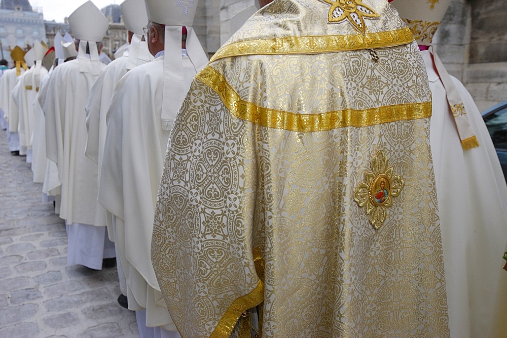 European bishops' procession into Notre Dame de Paris cathedral, Paris, France, Europe