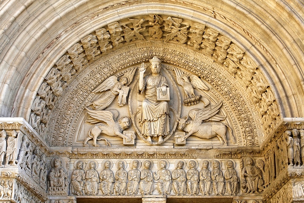 Saint-Trophime cathedral tympanum, Arles, Bouches du Rhone, Provence, France, Europe