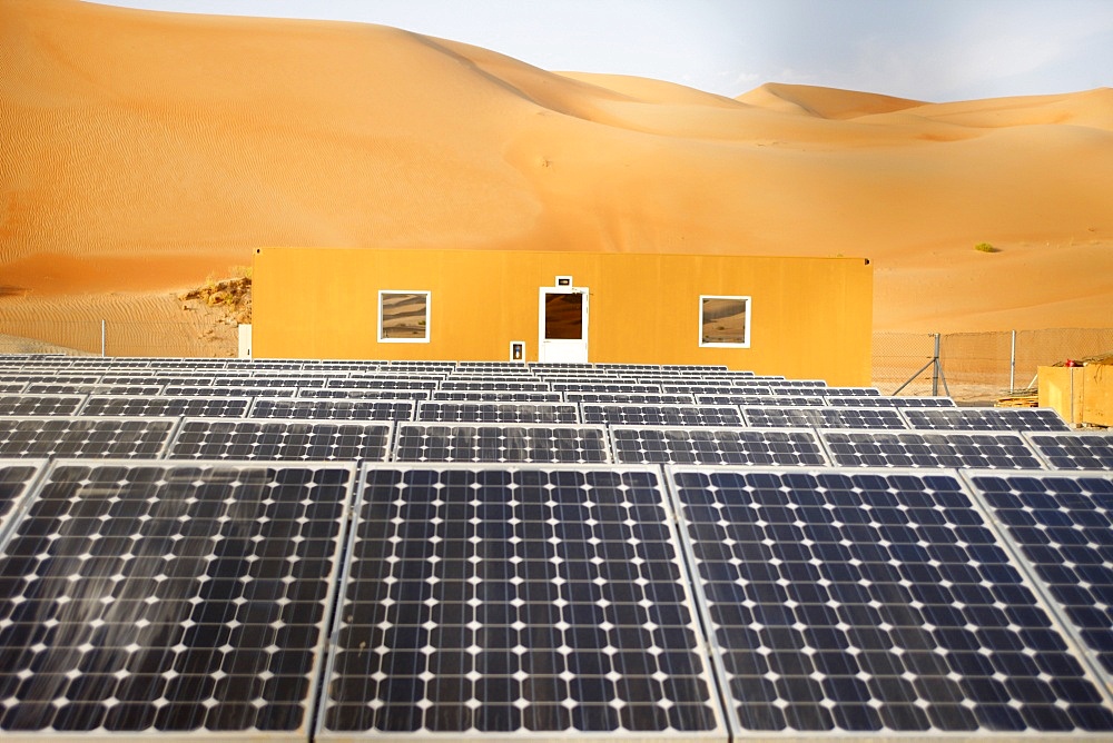 Solar panels in Liwa desert, Abu Dhabi, United Arab Emirates, Middle East