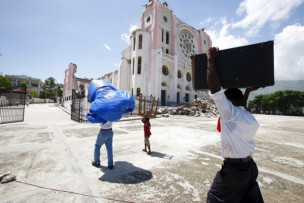 Port au Prince cathedral damaged by the 2010 earthquake, Port au Prince, Haiti, West Indies, Central America