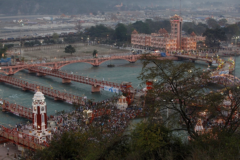 Evening light at the Kumbh Mela in Haridwar, Uttarakhand, India, Asia