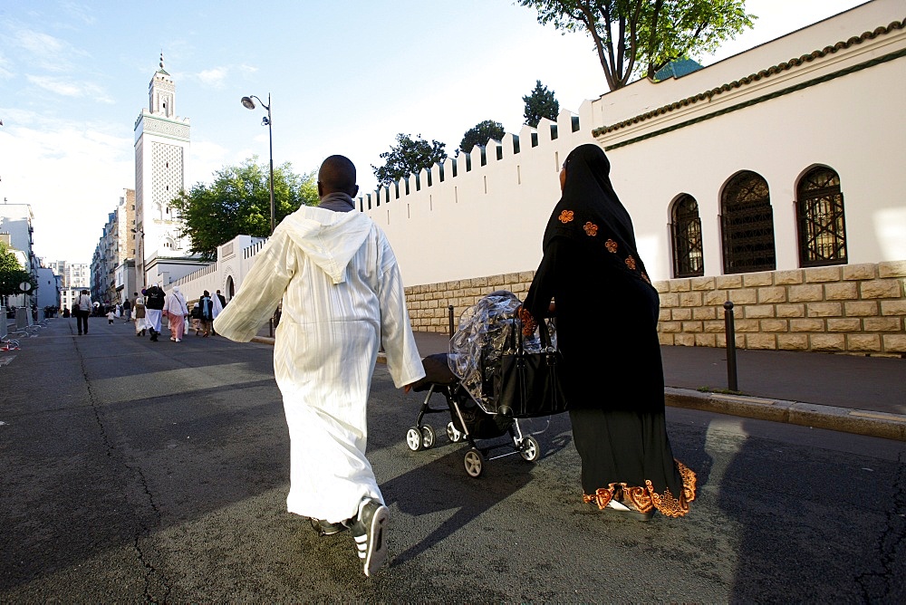 Muslims outside the Paris Great Mosque, Paris, France, Europe