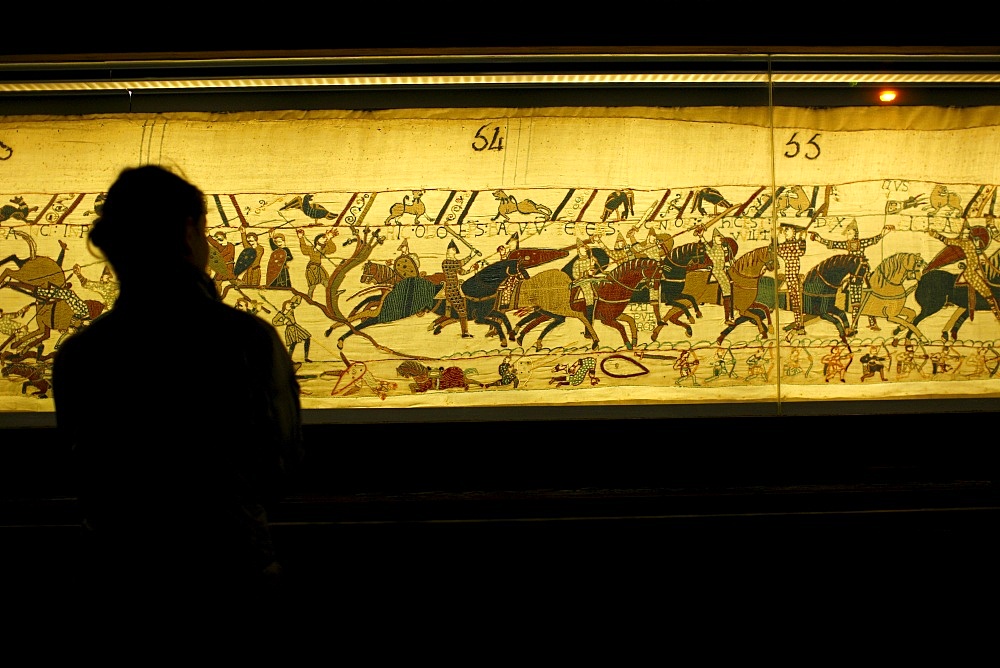 Bayeux Tapestry known in France as La Tapisserie de la Reine Mathilde (Tapestry of Queen Mathilda), Bayeux, Normandy, France, Europe