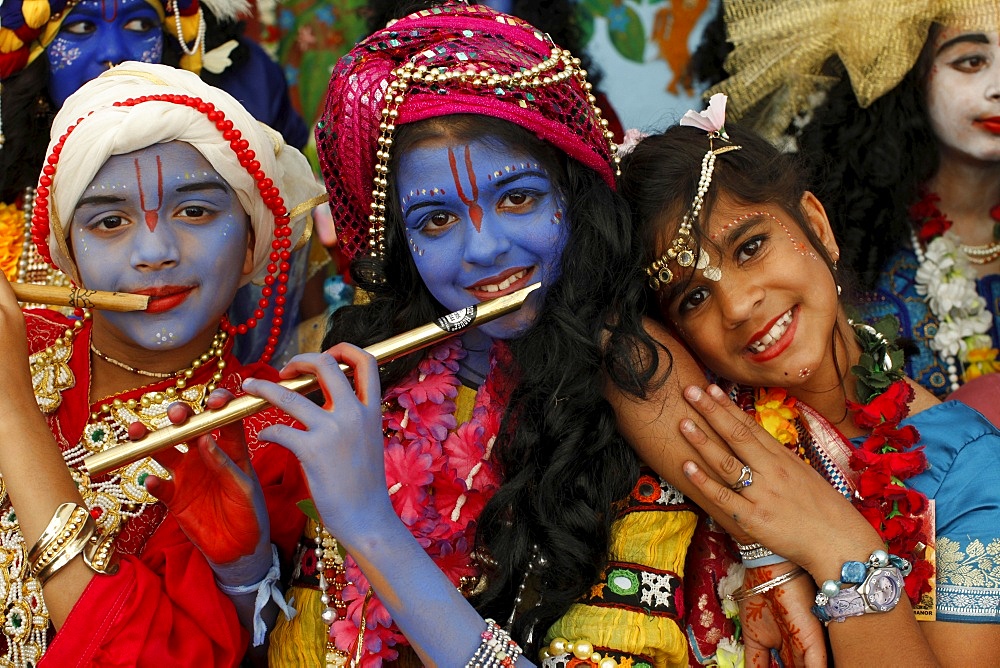 Children at Janmashtami festival (Krishna's birthday) at Bhaktivedanta Manor ISKCON (Hare Krishna) temple, Watford, Hertfordshire, England, United Kingdom, Europe