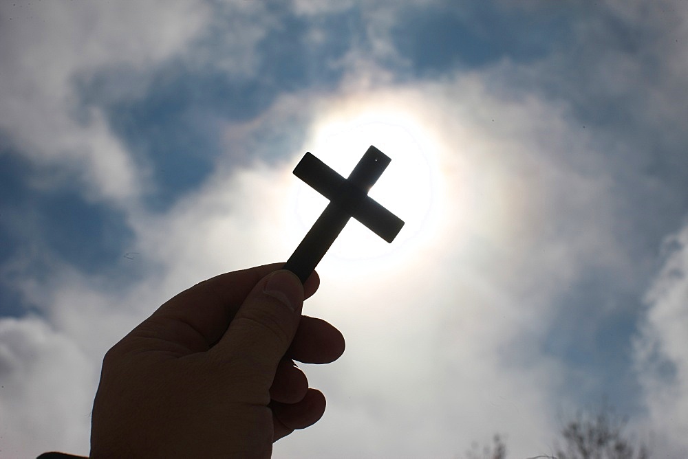 Cross in the sky, Haute-Savoie, France, Europe